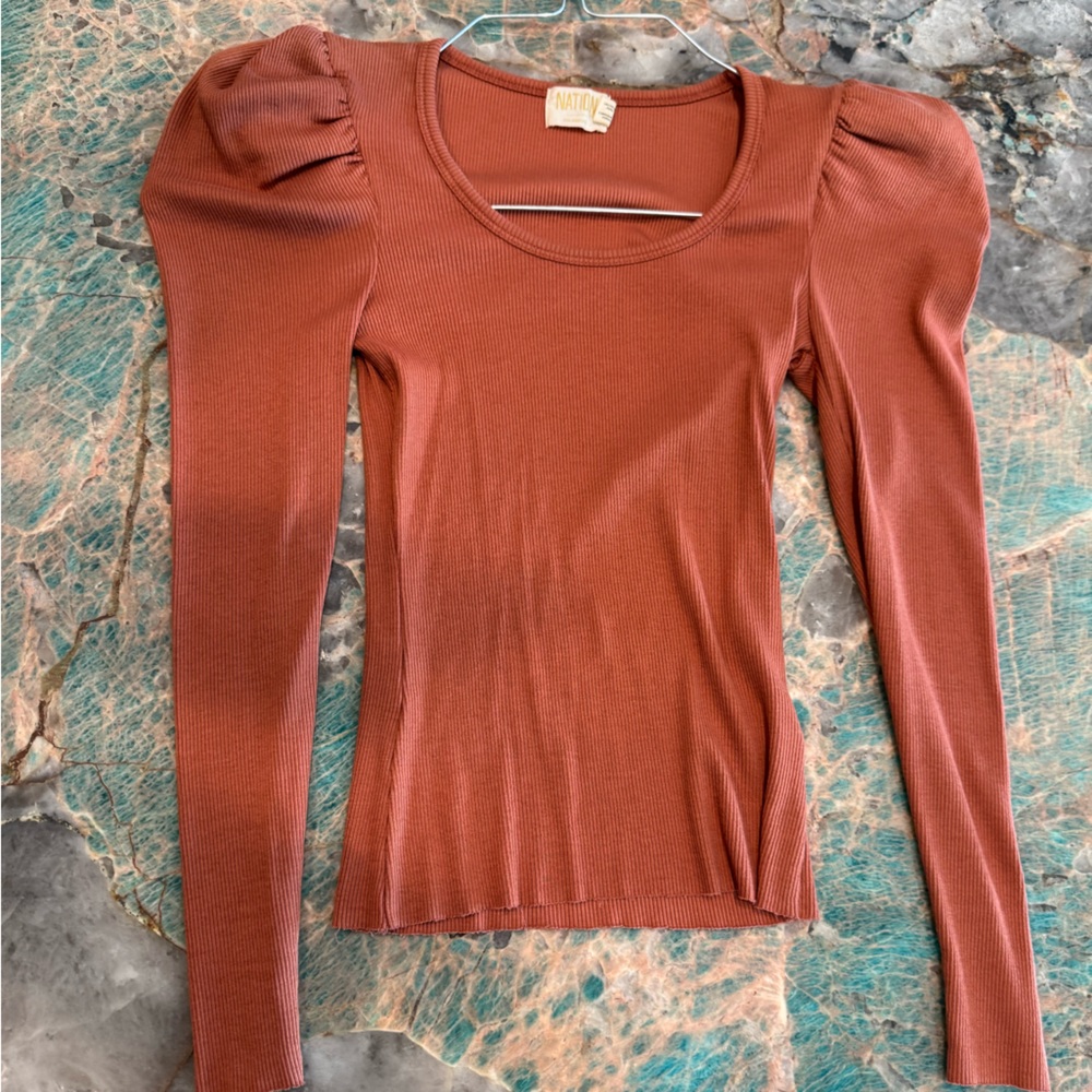 Women's Rust Long Sleeve Top w Shoulder Accents XS or S